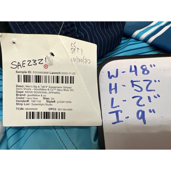 Men's Big & Tall 9" Suspension Striped Swim Shorts Goodfellow & Co Navy Blue 3XL - Picture 5 of 9